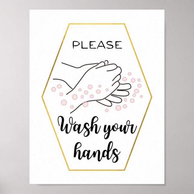 Please Wash Your Hands Bathroom Calligraphy Cute Poster (Front)