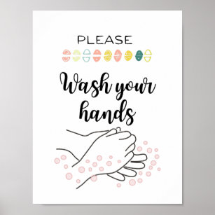 Please Wash Your Hands Bathroom Calligraphy Cute Poster