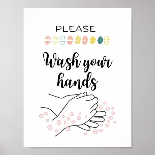 Please Wash Your Hands Bathroom Calligraphy Cute Poster