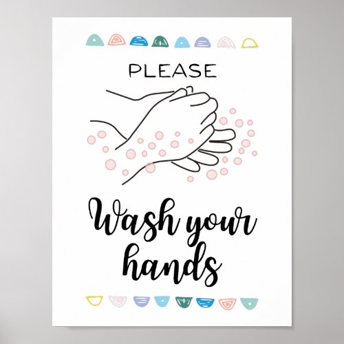 Please Wash Your Hands Bathroom Calligraphy Cute Poster