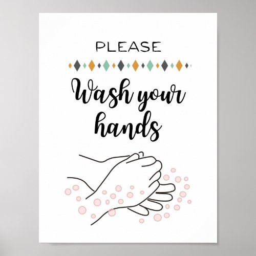 Please Wash Your Hands Bathroom Calligraphy Cute Poster