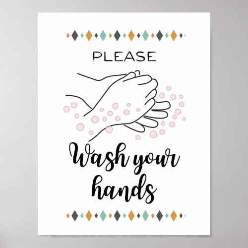 Please Wash Your Hands Bathroom Calligraphy Cute Poster