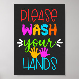 Please Wash Your Hands Colorful Modern Typography Poster