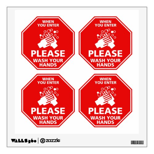 Please Wash Your Hands Door Decal Stop Sign Red