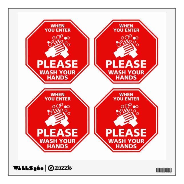 Please Wash Your Hands Door Decal Stop Sign Red (Front)