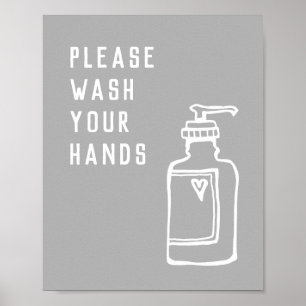 Please Wash Your Hands Soap Minimalist Gray Poster