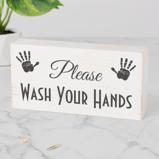 Please Wash Your Hands Wood Box Sign (In Situ Horizontal)