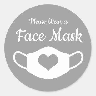 Please Wear a Face Mask Gray and White Heart Classic Round Sticker