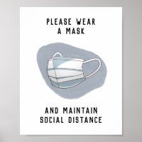 Please Wear a Face Mask Minimalist Abstract Blue Poster