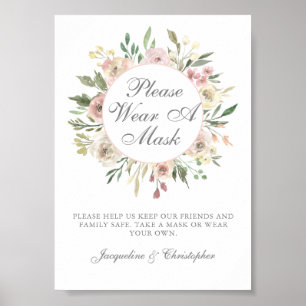 Please Wear a Mask Floral Pink Elegant Wedding Poster