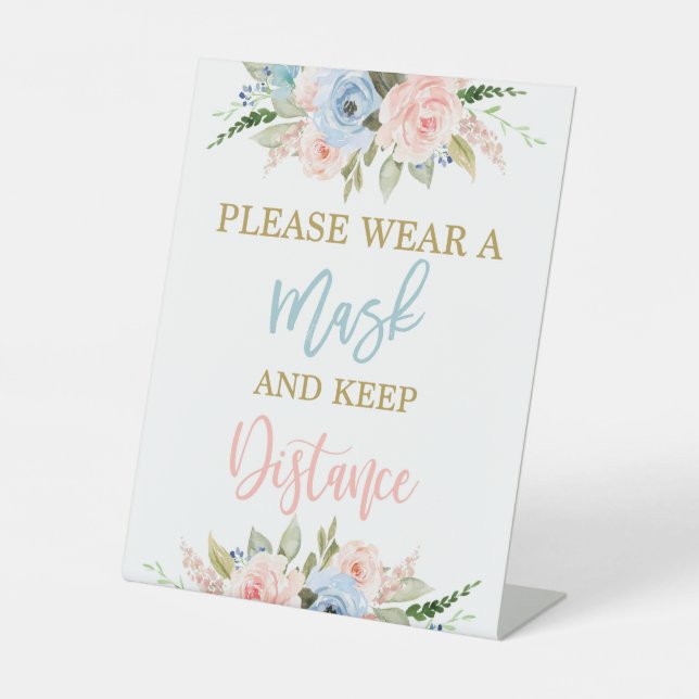 Please wear a mask gender reveal pedestal sign (Front)