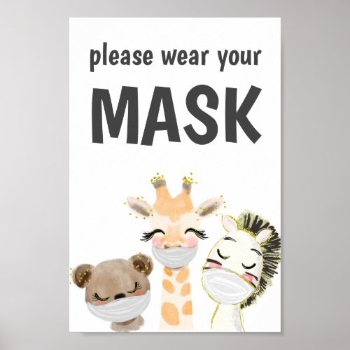 Please Wear A Mask Sign Mask Required Animals Poster