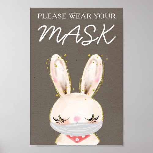 Please Wear A Mask Sign Mask Required Bunny Post Poster
