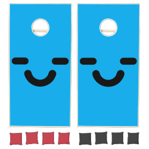 Pleased Face Blue Cornhole Set