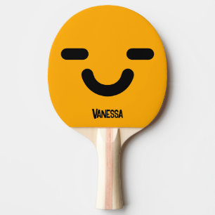 Pleased Face Orange with Name Ping Pong Paddle