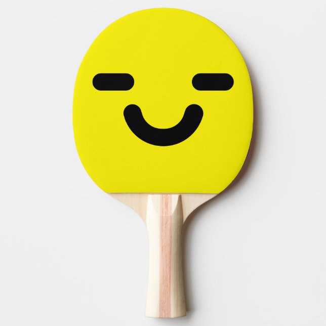 Pleased Face Yellow Ping Pong Paddle (Front)