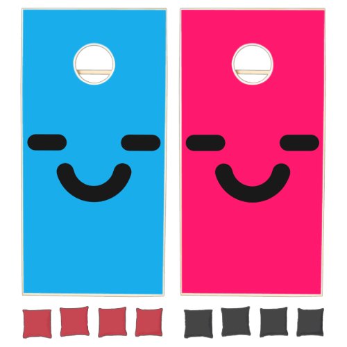 Pleased Smiley Face Blue & Pink Cornhole Set