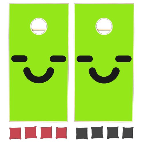 Pleased Smiley Face Green Cornhole Set