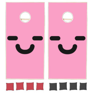 Pleased Smiley Face Light Pink Cornhole Set