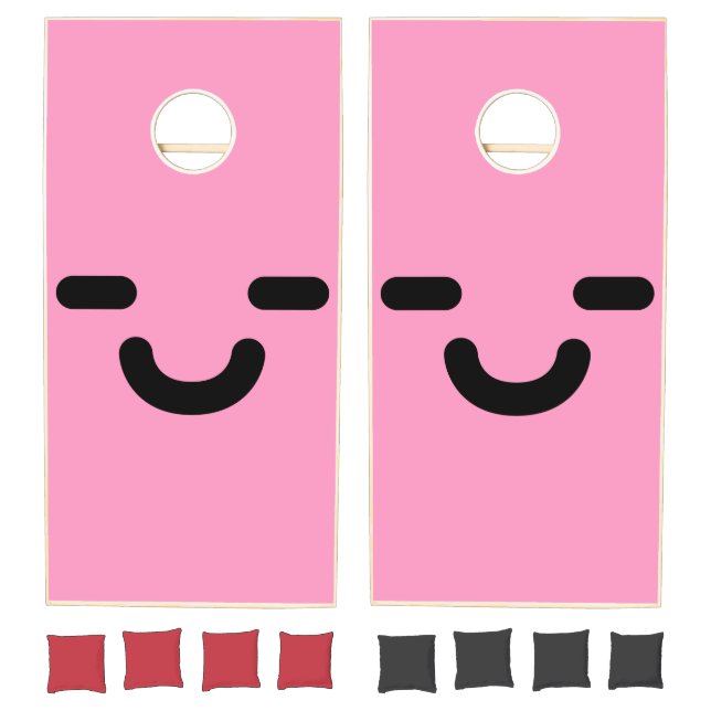 Pleased Smiley Face Light Pink Cornhole Set (Set)