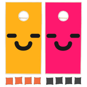Pleased Smiley Face Orange & Pink Cornhole Set