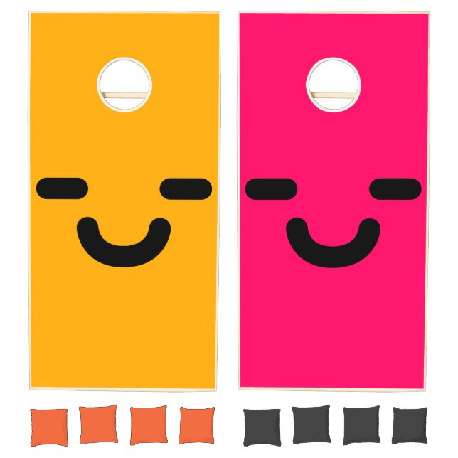 Pleased Smiley Face Orange & Pink Cornhole Set (Set)