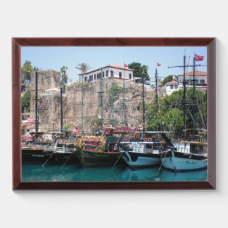 Pleasure yachts near the walls award plaque