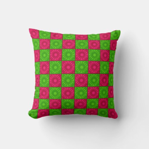 Pleated Corners Pink_Green_Square Throw Pillow