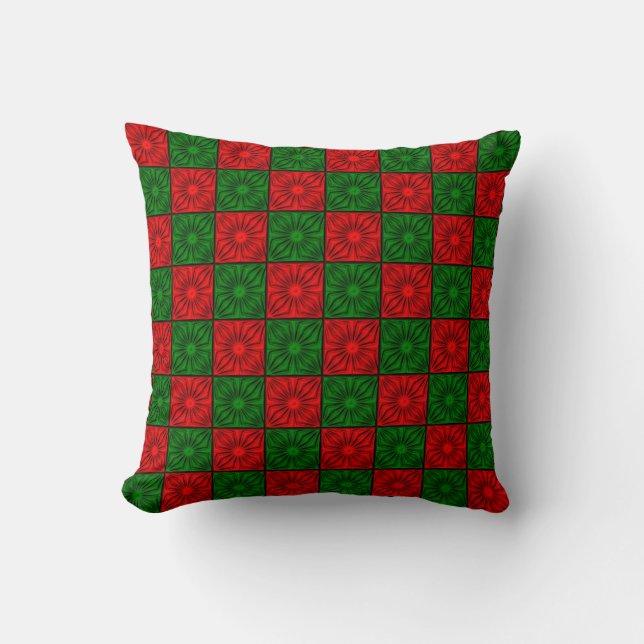 Pleated Corners, Red-Green-Square Throw Pillow (Front)
