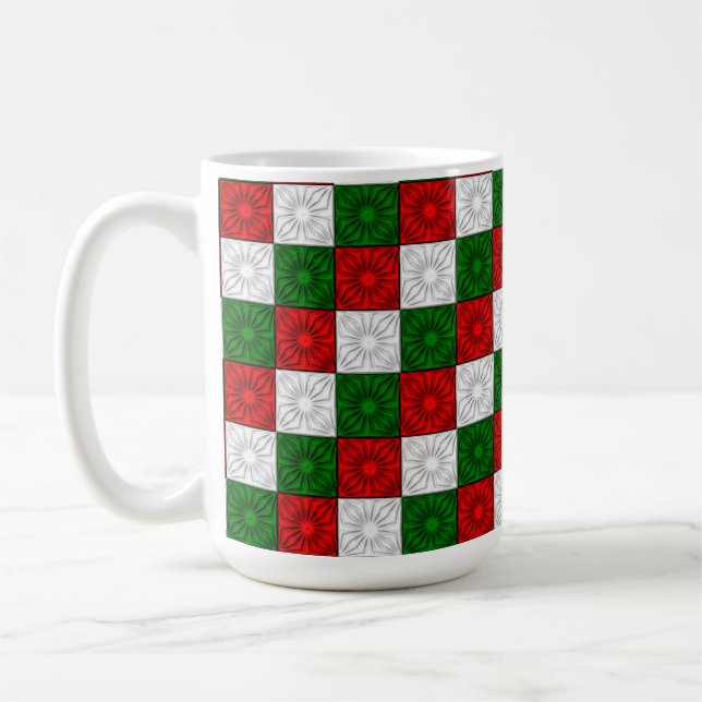 Pleated Corners-Red-White-Green 15oz COFFEE MUG (Left)