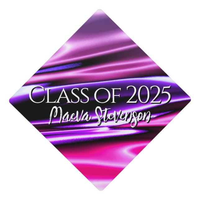 pleated pink purple metallic satin fabric graduation cap topper (Front)