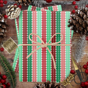 Pleated Stripes - Christmas - Green Red Pink Wrapping Paper Sheets