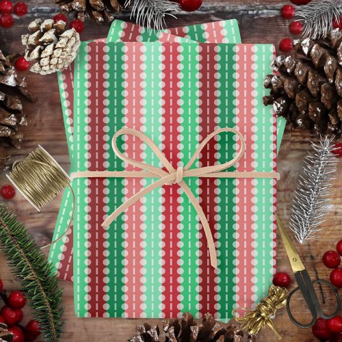 Pleated Stripes _ Christmas _ Green Red Pink Wrapping Paper Sheets