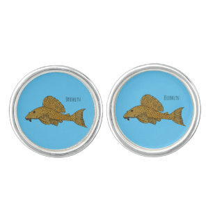 Pleco fish cartoon illustration cufflinks