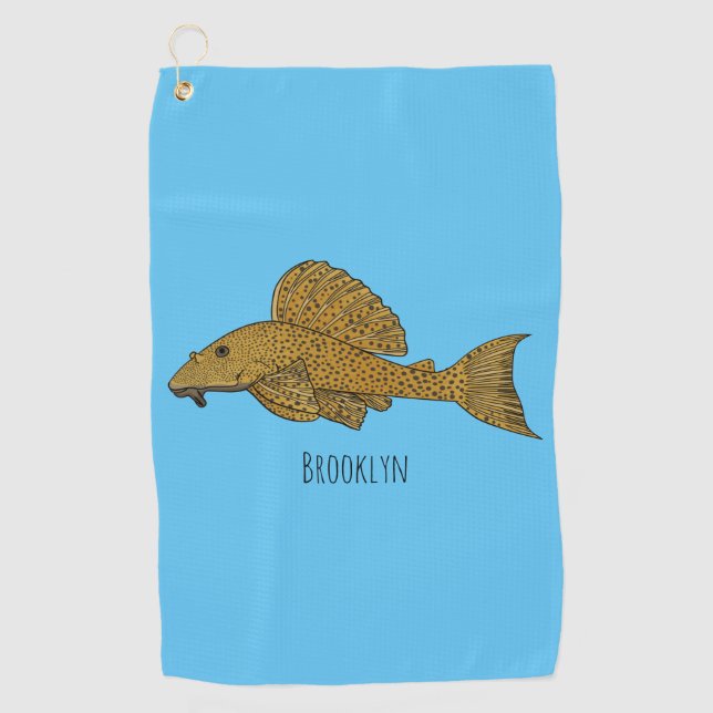 Pleco fish cartoon illustration  golf towel (Front)