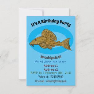 Pleco fish cartoon illustration invitation