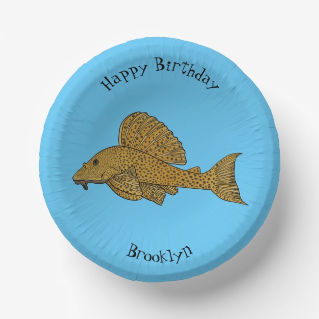 Pleco fish cartoon illustration  paper bowls (Front)