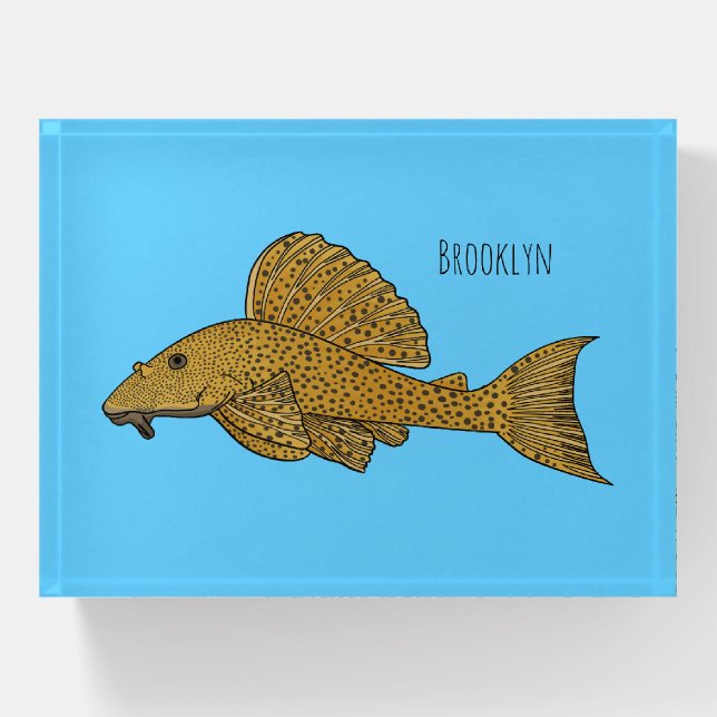 Pleco fish cartoon illustration  paperweight (Front)