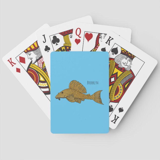 Pleco fish cartoon illustration  poker cards (Back)