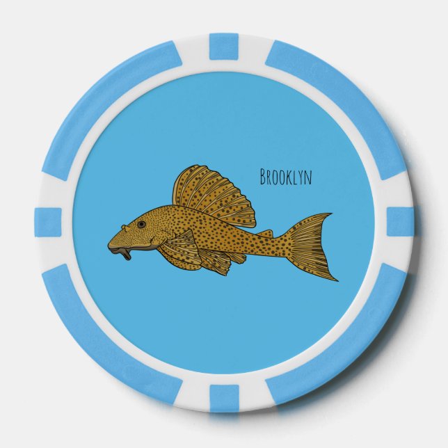 Pleco fish cartoon illustration poker chips (Front)