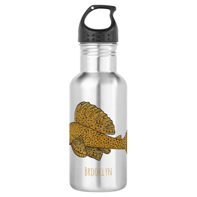 Pleco fish cartoon illustration  stainless steel water bottle (Front)