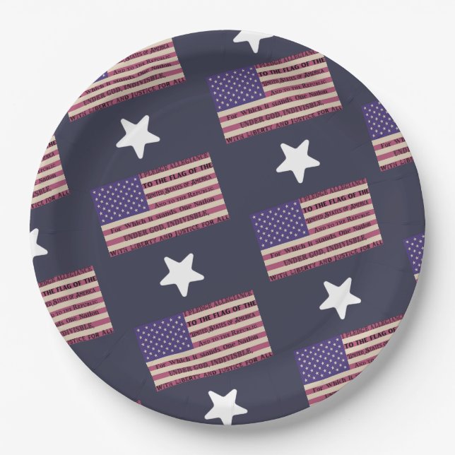 Pledge of Allegiance Flag Paper Plates (Front)