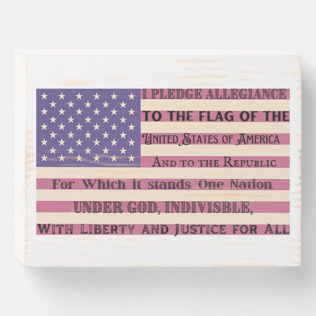 Pledge of Allegiance Flag Wooden Box Sign (Front Horizontal)