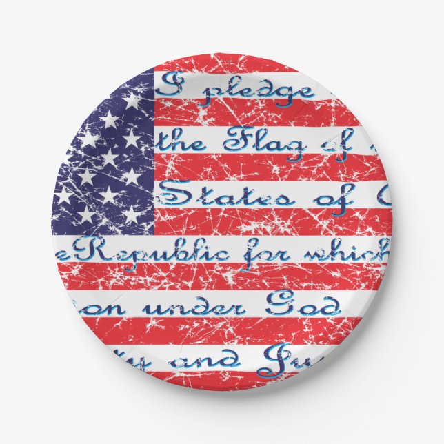 Pledge of Allegiance USA Flag Paper Plates (Front)