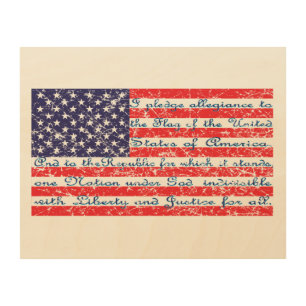 Pledge of Allegiance USA Flag Wood Wall Art