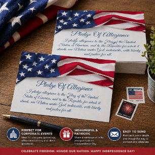Pledge of Allegiance Wavy American Flag Script Postcard
