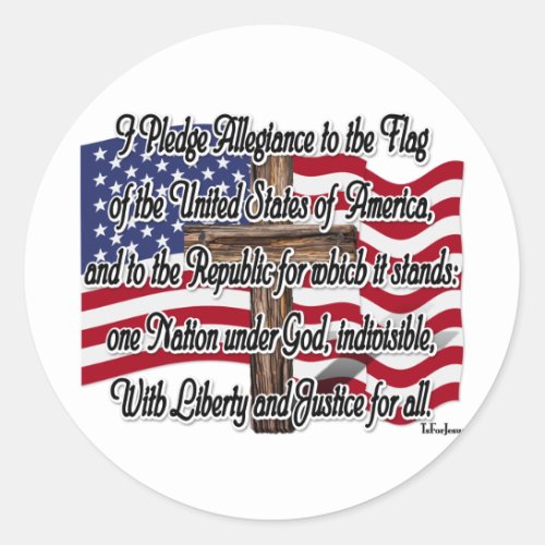 Pledge of Allegiance with US Flag and Cross Classic Round Sticker