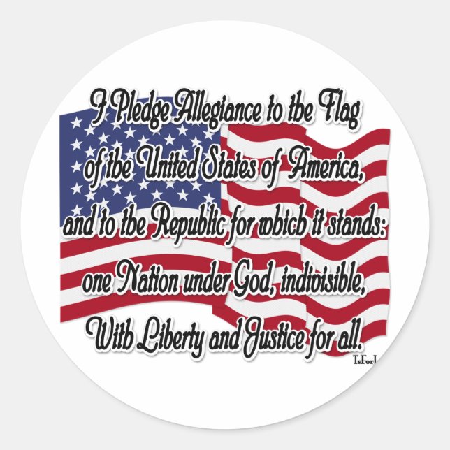 Pledge of Allegiance with US Flag Classic Round Sticker (Front)