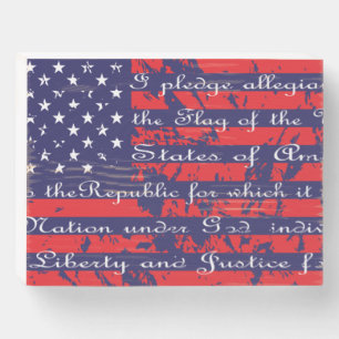 Pledge of Allegience USA Flag Wooden Box Sign