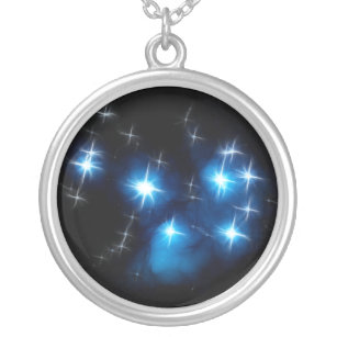 Pleiades Blue Star Cluster Silver Plated Necklace